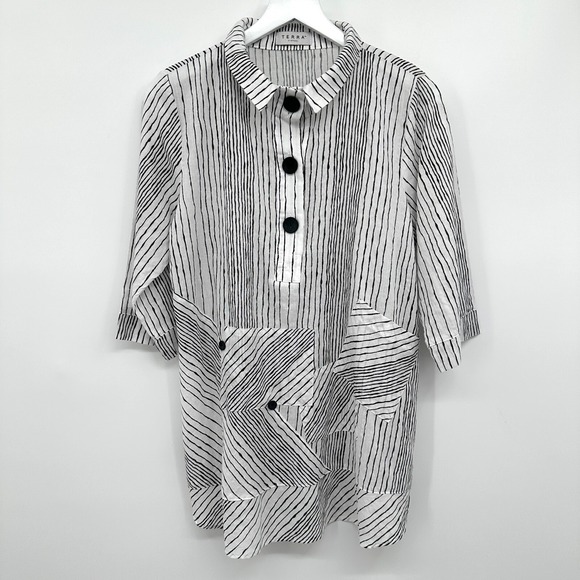 Terra‎ SJ Apparel Tunic Top Shirt Blouse Size S Artsy Cotton Sheer Lagom Neutral - Picture 1 of 13